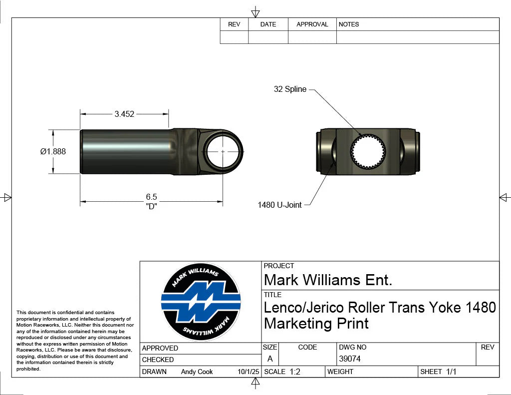 Mark Williams Liberty/Jerico 1480 Series 32 Spline Transmission Slip Yoke (PN: 39074)