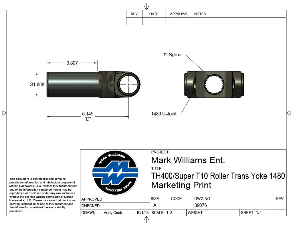 Mark Williams TH400 1480 Series 32 Spline Transmission Slip Yoke (PN: 39076)