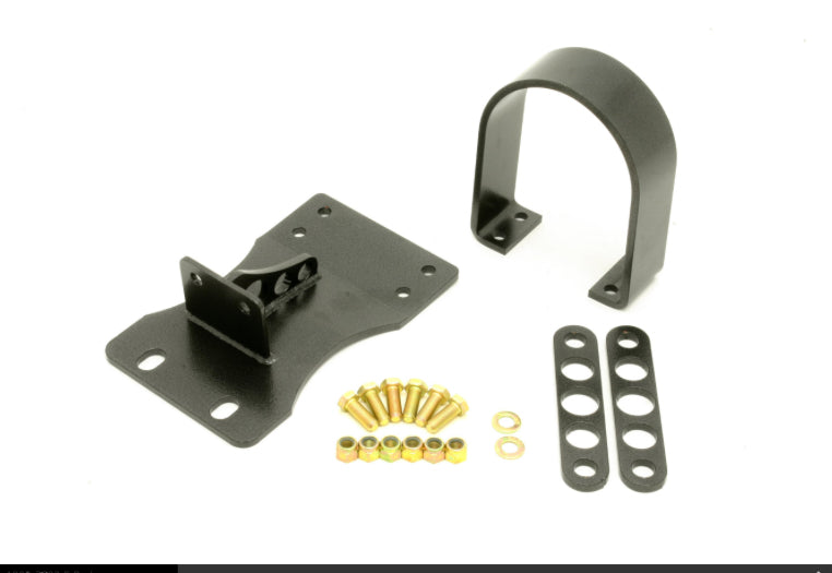 Driveshaft safety loop for 2010-2015 Camaro, featuring a black powder-coated design with mounting hardware and brackets.