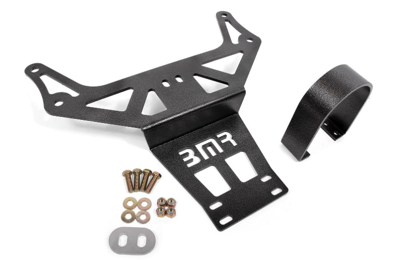 Driveshaft safety loop for 2015-2023 Dodge Challenger and Charger, featuring a durable black powder coat and accompanying hardware.