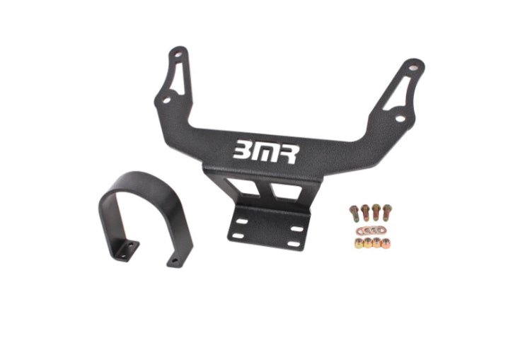 Black powdered steel driveshaft safety loop and mounting bracket with Grade 8 hardware for 2015-2023 Dodge Charger/Challenger.