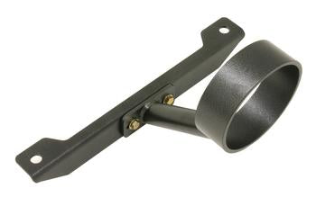 Black powder-coated driveshaft safety loop designed for 2005-2010 Ford Mustang, featuring a sturdy, bolt-on construction.