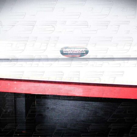 Silver 3.5" aluminum driveshaft with a black logo, mounted on a dark surface, designed for 2016+ Cadillac CTS-V performance upgrades.