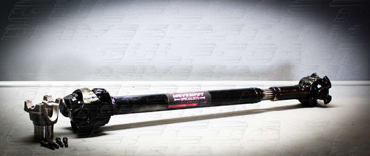 1350 Series Jeep JT Gladiator driveshaft combo in black and silver, featuring solid U-joints and hardware for enhanced durability.