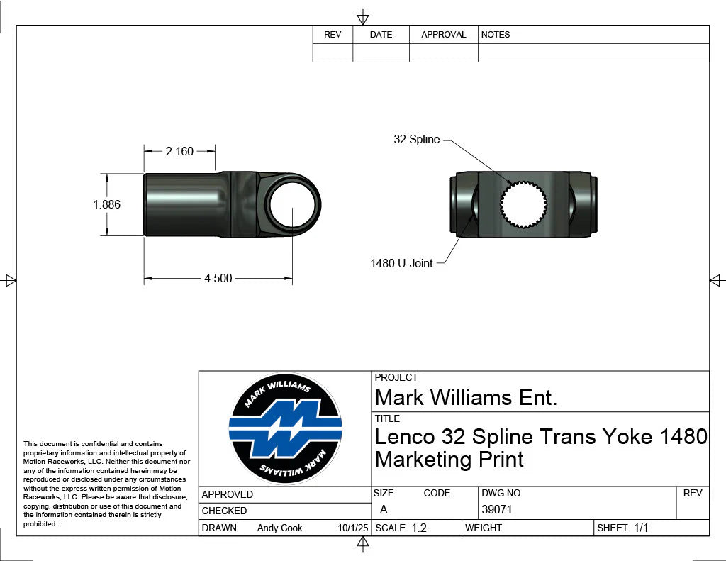 Mark Williams Lenco 1480 Series 32 Spline Transmission Slip Yoke (PN: 39071)