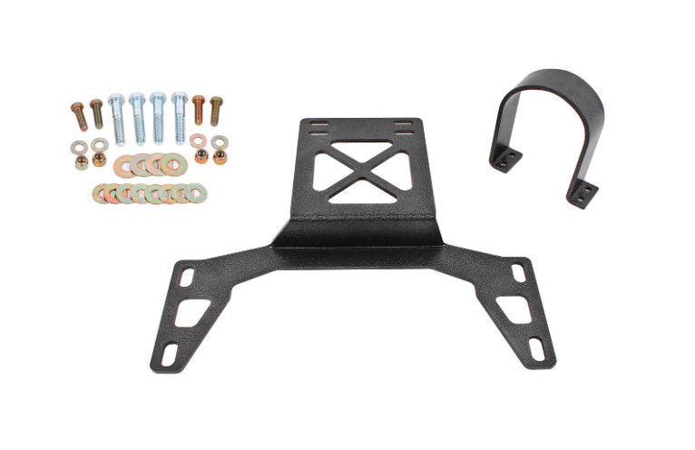 Black steel driveshaft safety loop with mounting bracket and assorted hardware, designed for 2007-2014 Ford Shelby GT500.