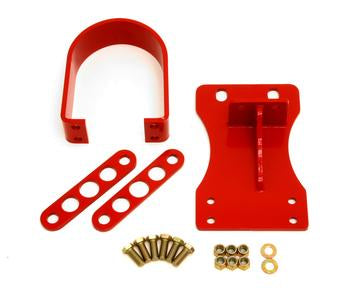 Red powder-coated driveshaft safety loop kit with mounting hardware, designed for 2010-2015 Camaro, for NHRA compliance.