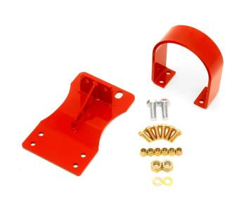 Red driveshaft safety loop kit for 2010-2015 Camaro, includes mounting plate and hardware, made of durable steel.